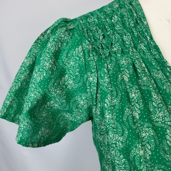 St. Roche Wrap Dress Short Sleeves Cotton Embroidery Green Floral Size XS Summer - Picture 5 of 16